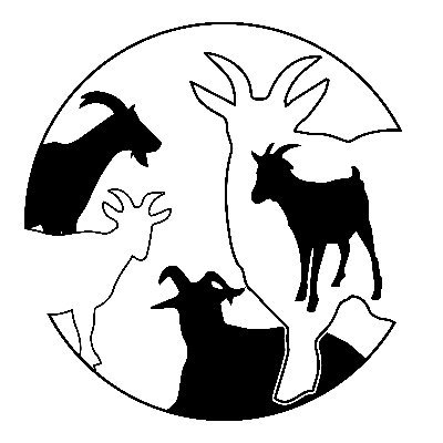 A line drawing of a circle with silhouettes of goats
