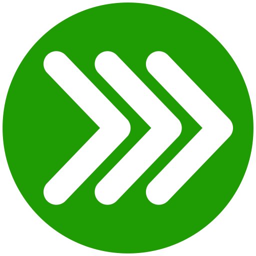 Un círculo verde con tres flechas blancas apuntando a la derecha, como un símbolo de avance rápido