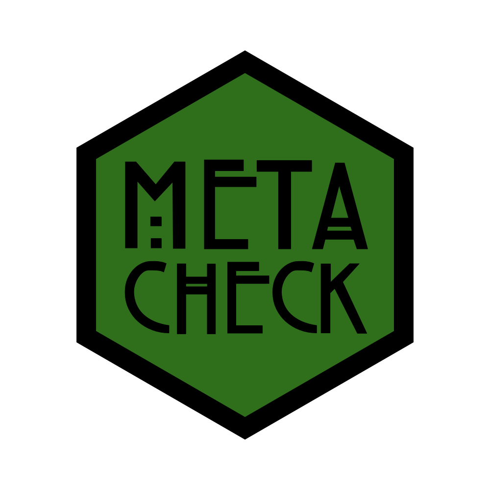 Green hexagon with the words META CHECK