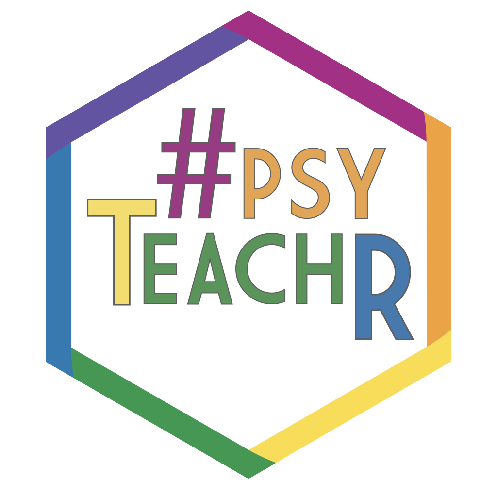 Rainbos-bordered hexagon with the word PsyTeachR