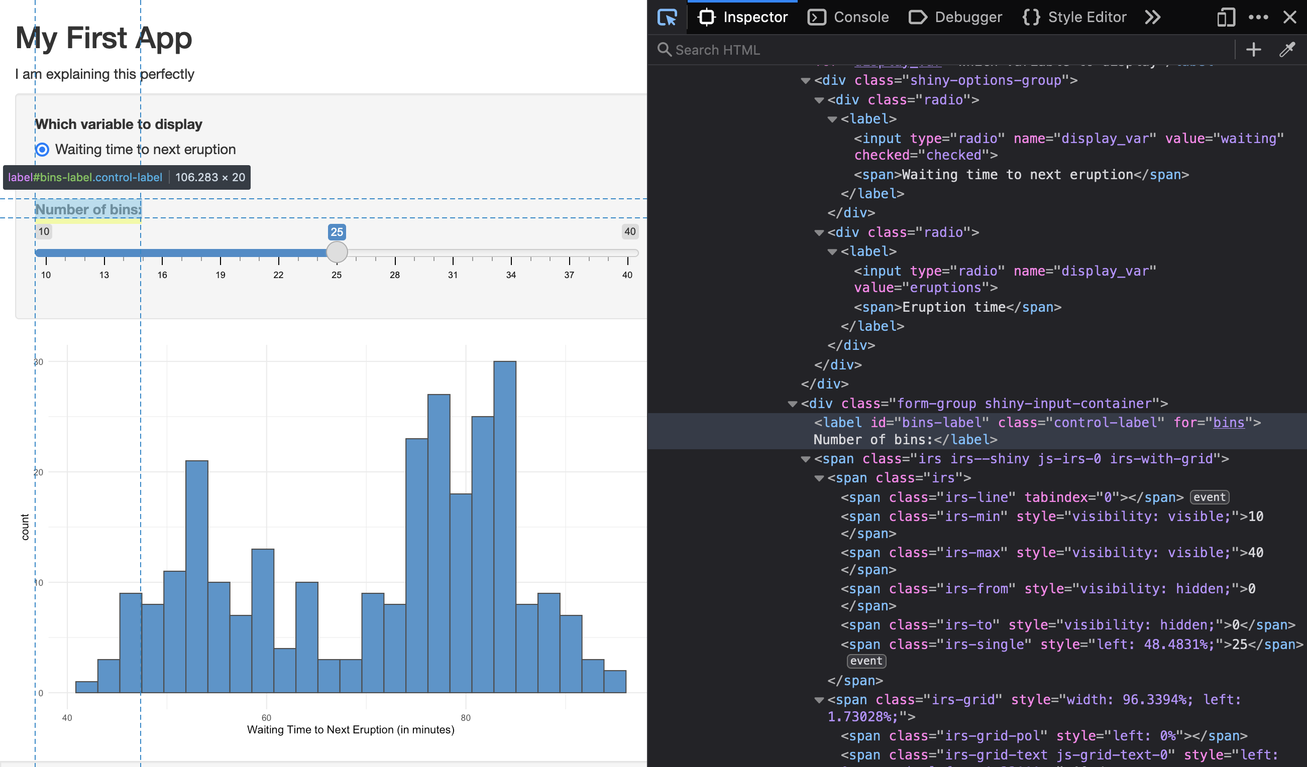 Viewing the HTML with the inspector.