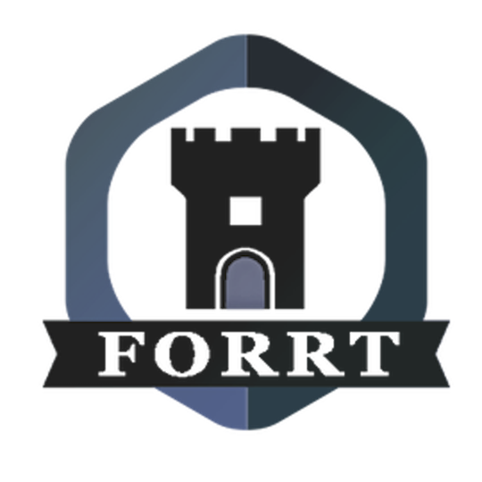 Grey hexagon with a castle tower insite and the word FORRT below